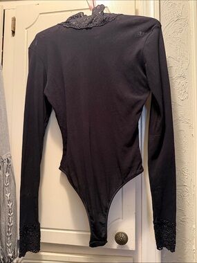 Cosabella Black Long-Sleeve Lace-Trim neck and sleeves Bodysuit